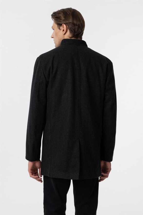 Süvari Siyah Yünlü Regular Erkek Kaban Polyester Karışımlı Slim Fit Casual Stil görsel 8