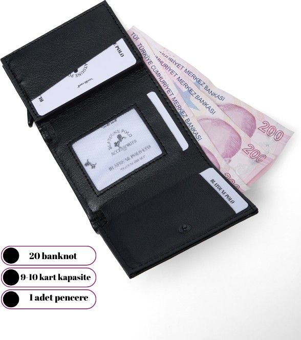 Blatoune Polo Erkek Vegan Deri RFID Korumalı Para Bölmeli Mekanizmalı Kartlık Cüzdan görsel 4