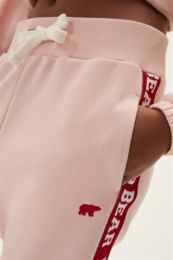 Die Grup Trainer Sweatpants Pudra Pembe Logo Baskılı Kadın Eşofman Altı görsel 3