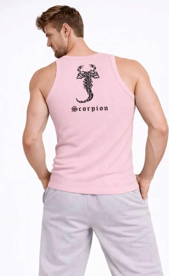Demir Grup cc Erkek Fitilli Atlet Sıfır Yaka Slim Fit Arka Baskılı Spor Atlet - Pembe