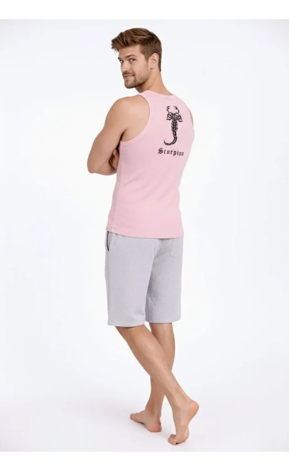 Demir Grup cc Erkek Fitilli Atlet Sıfır Yaka Slim Fit Arka Baskılı Spor Atlet - Pembe görsel 5