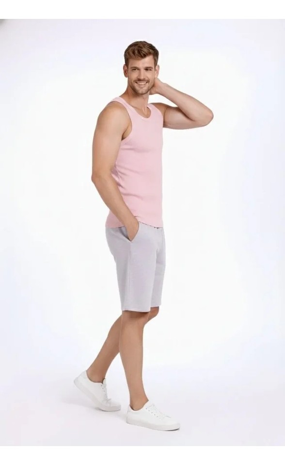 Demir Grup cc Erkek Fitilli Atlet Sıfır Yaka Slim Fit Arka Baskılı Spor Atlet - Pembe görsel 6
