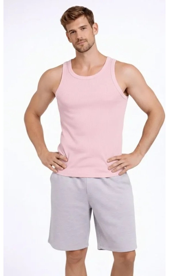 Demir Grup cc Erkek Fitilli Atlet Sıfır Yaka Slim Fit Arka Baskılı Spor Atlet - Pembe görsel 7