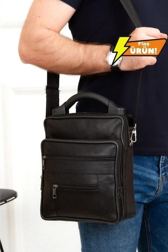 Newish Polo Erkek Hakiki Deri Günlük Omuz Ve El Çantası (22X27 CM) - newpolo099 - Siyah