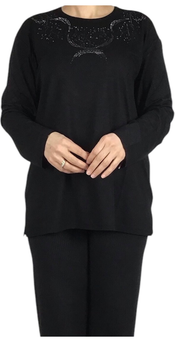Ece Giyim Kadın Yakası Taşlı Likralı Büyük Beden Bluz görsel 8