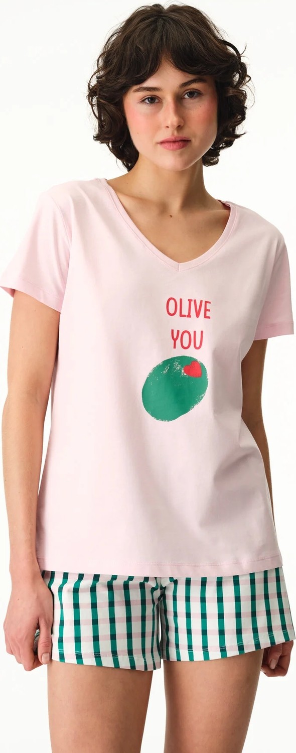 Penti Olive You Yiyecek Desenli Kısa Kollu Şort Pijama Takımı