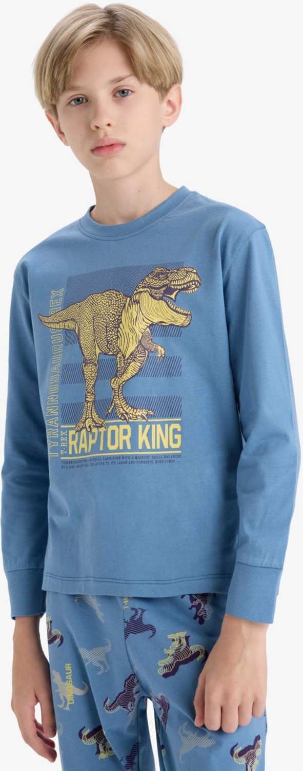 DeFacto Erkek Çocuk Pijama Takımı Dinozor Baskılı Uzun Kollu Üst Uzun Alt F1891A825AU görsel 4