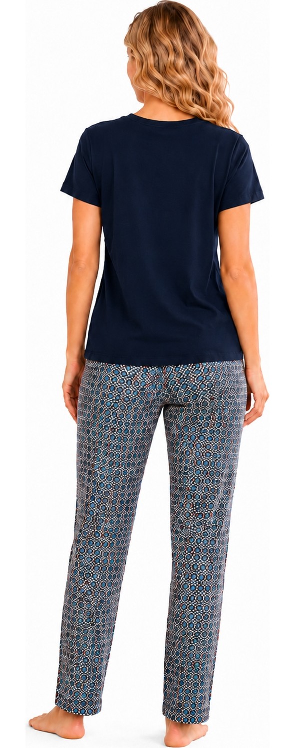 Özkan Underwear Özkan 1000-22-26 Kadın Pamuklu Likralı Önü Baskılı Karışık Desenli Kısa Kollu Bisiklet Yaka Pijama Takımı görsel 4