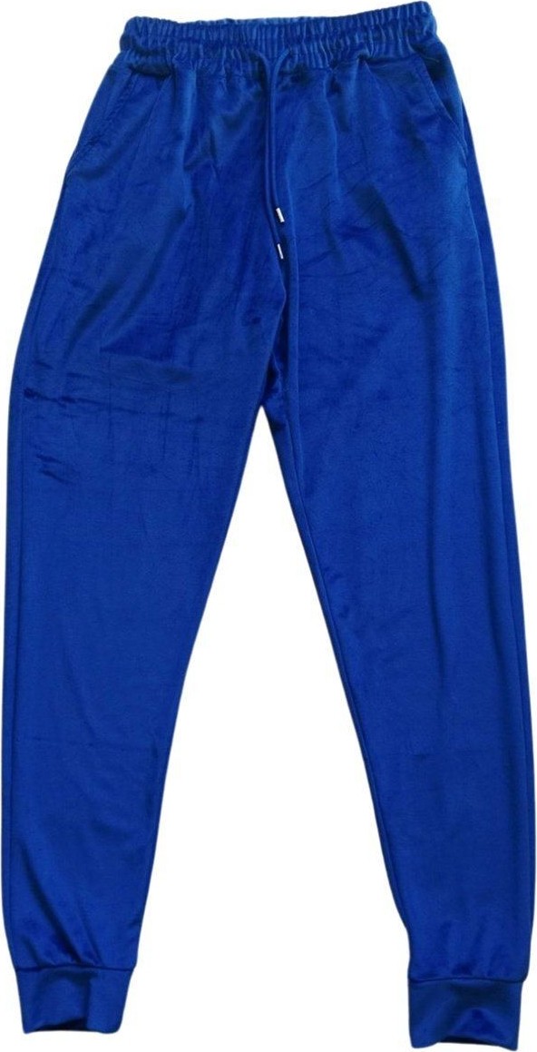Kuzgun Ticaret Parlak Kadife Cepli Pantolon Eşofman Pijama Altı Unisex Lastikli Paça Mavi