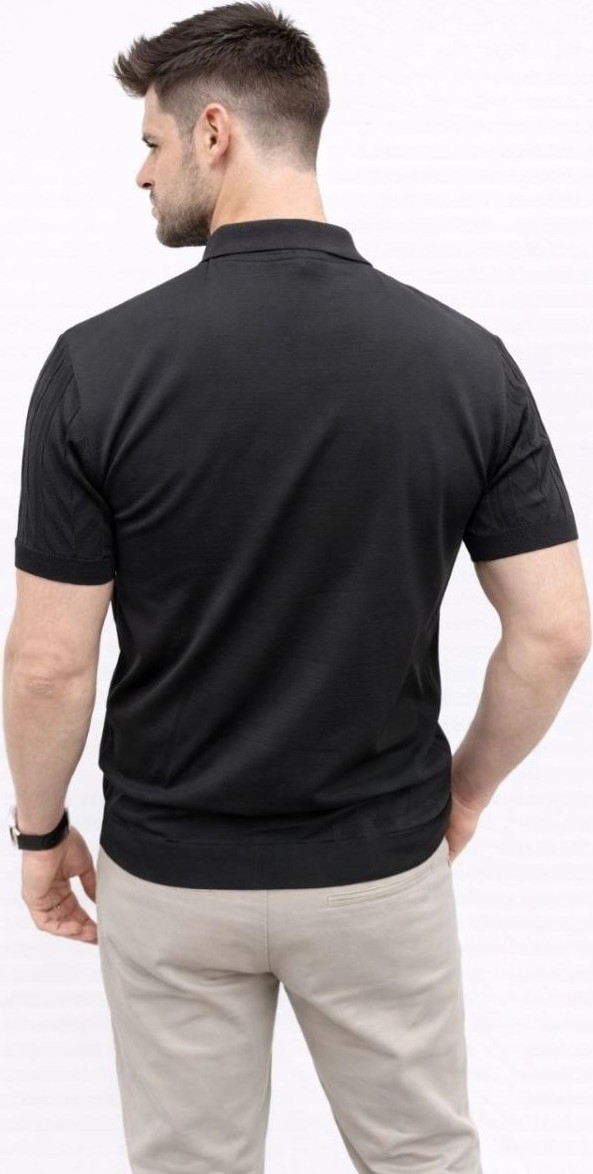 Fantastik Store Erkek Yazlık Triko Tişört Kısa Kol Polo Yaka Düğmeli T-Shirt - Siyah görsel 2