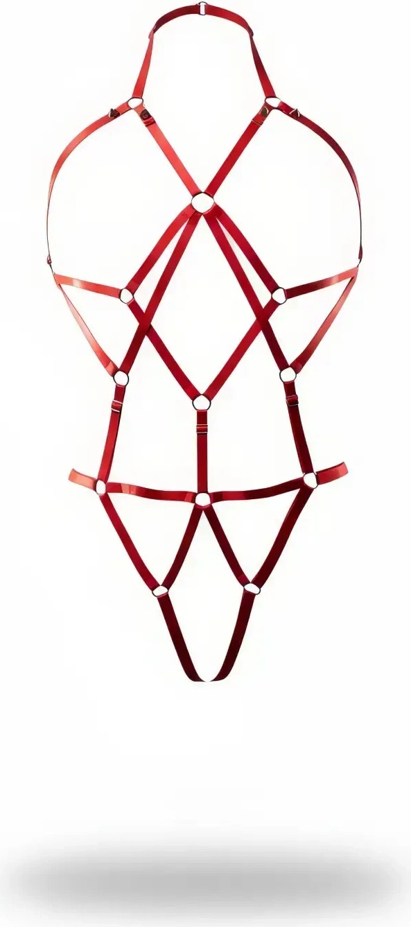 Moda Şahsenem Kırmızı Body Harness Metal Halka Detaylı Çapraz Bantlı - BRF1082