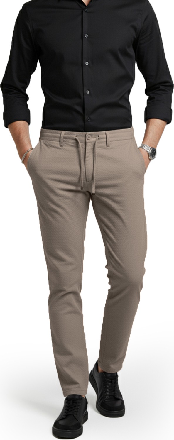 Deepsea Erkek Lacivert Likralı Gofre Kumaş Beli Lastikli Ipli Slim Fit Günlük Pantolon 2600650