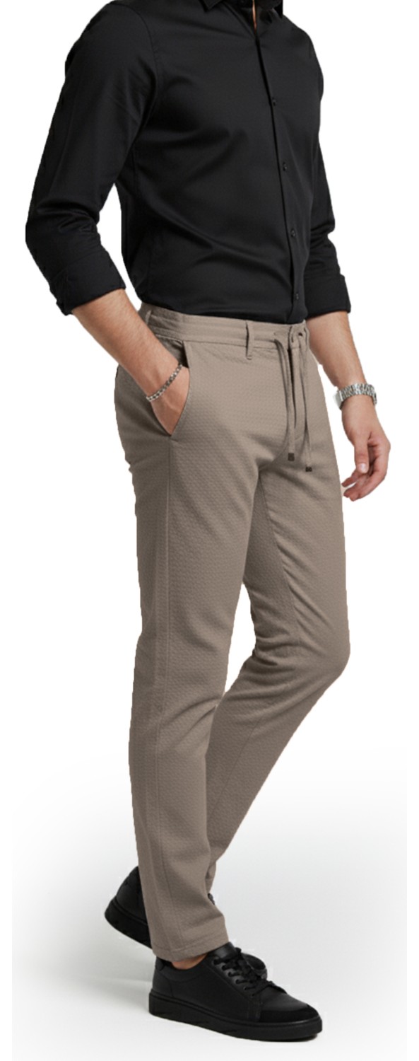 Deepsea Erkek Lacivert Likralı Gofre Kumaş Beli Lastikli Ipli Slim Fit Günlük Pantolon 2600650 görsel 4