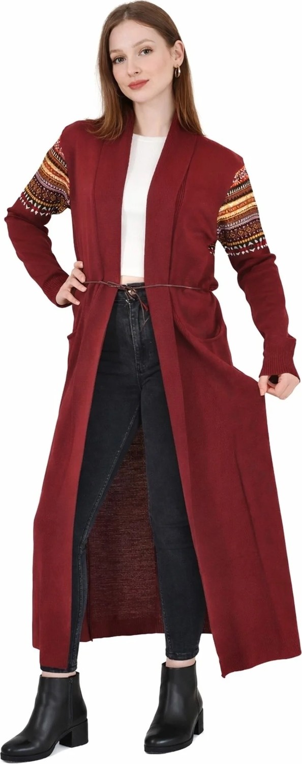 Onno Style Standart Beden Kilim Desenli Uzun Triko Ceket görsel 2