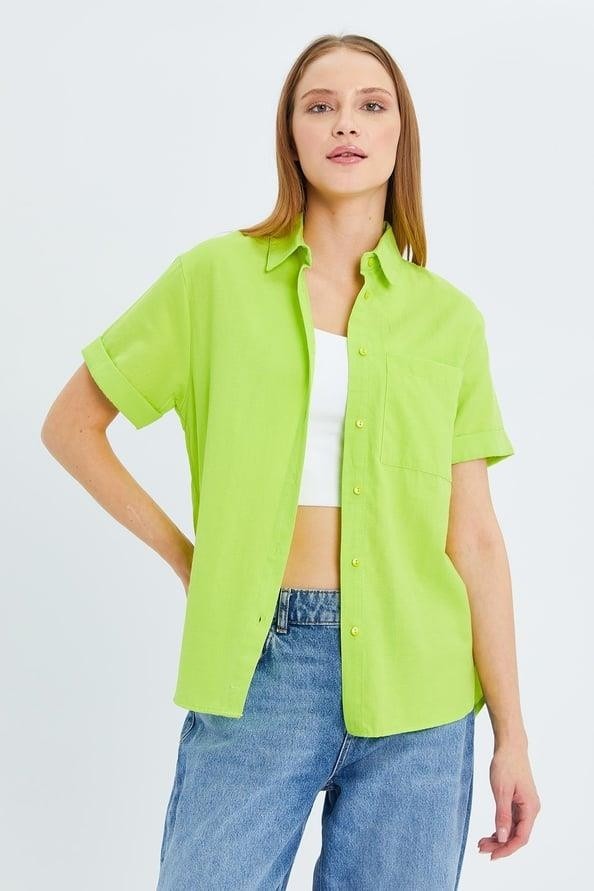 Mixray 3950 Kadın Oxford Kısa Kollu Basic Gömlek Bebe Mavi görsel 7