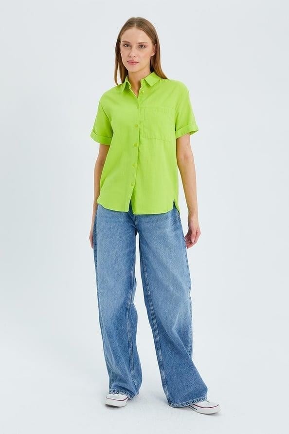 Mixray 3950 Kadın Oxford Kısa Kollu Basic Gömlek Bebe Mavi görsel 8