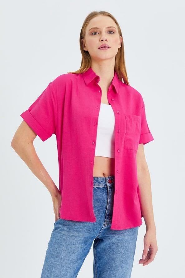 Mixray 3950 Kadın Oxford Kısa Kollu Basic Gömlek Bebe Mavi