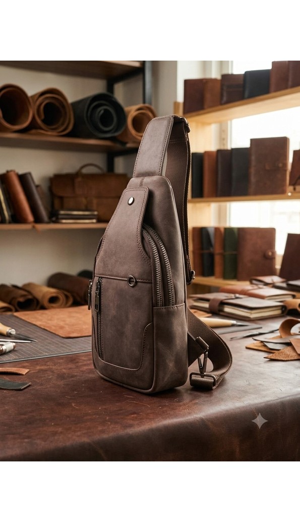Deribond Hakiki Deri Erkek Çapraz Göğüs Çantası - Çok Bölmeli Body Bag Sling Bag görsel 8