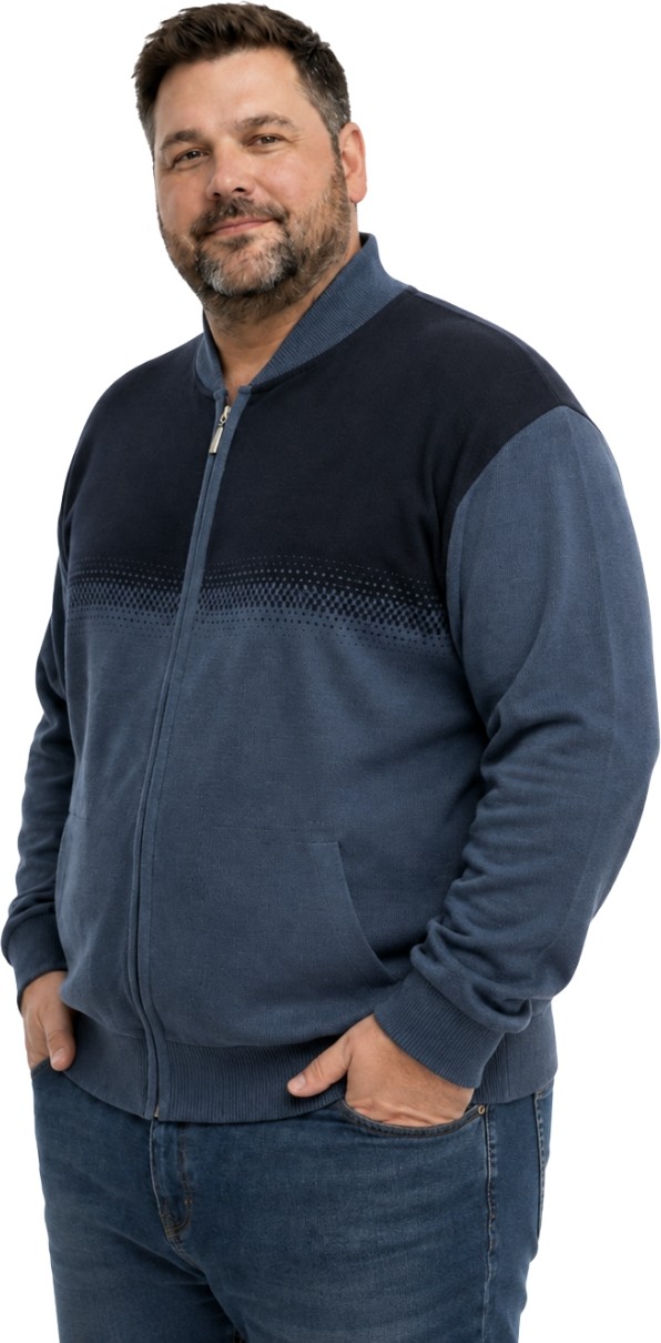 Battal Moda Erkek Büyük Beden Indigo Pixel Cepli Triko Hırka 5xl-6xl-7xl-8xl görsel 8