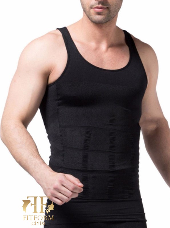 Fitform Giyim Erkek Atlet Korse Bel Göğüs Göbek Toparlayıcı Siyah Korse görsel 3