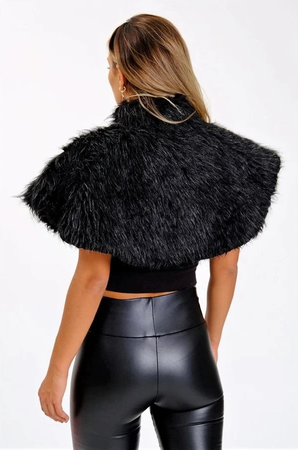 Veraura Lifestyle Siyah Broşlu Kürk Etol Bolero görsel 7