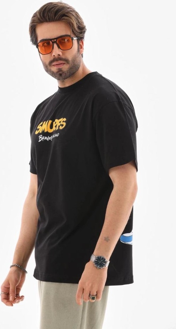 Fantastik Store Erkek Kısa Kol Yazlık Tişört Bisiklet Yaka Baskılı Oversize T-Shirt - Siyah görsel 5
