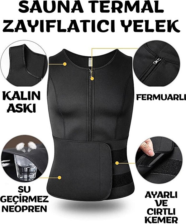 Pera Fitol Termal Sauna Yelek Bay Sauna Yelek Motorcu Yelek Sporcu Yelek görsel 6
