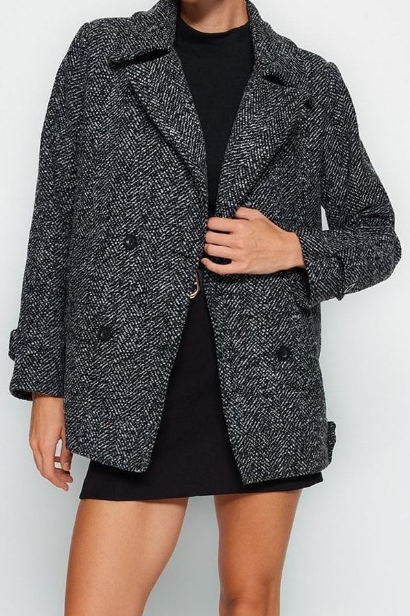 Ersefa Tasarım Kırçıllı Astarlı Yaka Midi Oversize Ceket Kadın Oversize Geniş Kesim Kırçıllı Kaşe Kaban görsel 3