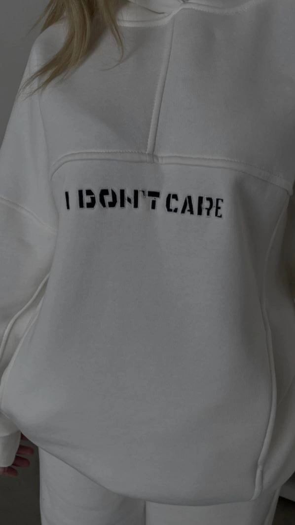 Fantastik Store Kadın Nakış Işlemeli 3 Iplik Pamuklu Sweat Alt-Üst Takım- Beyaz