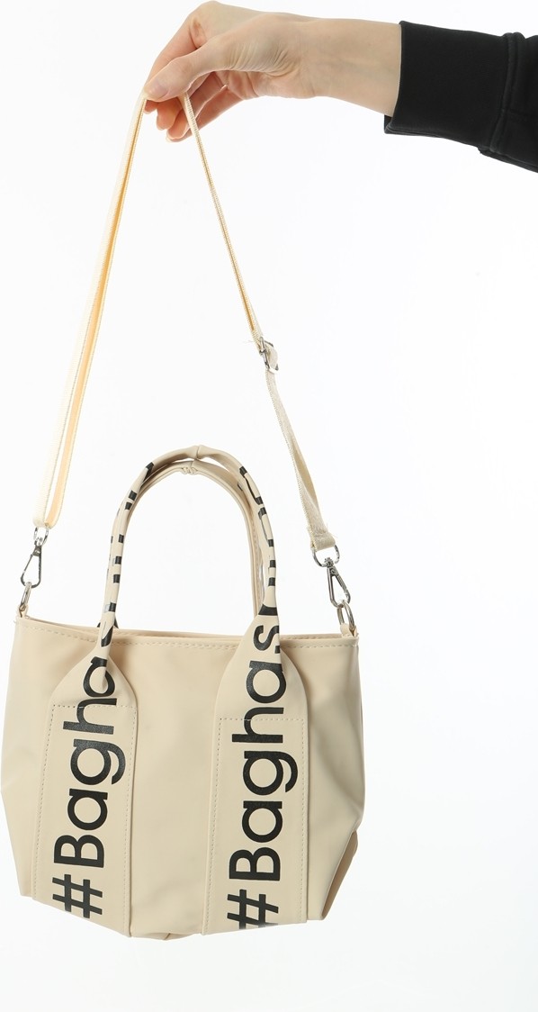 Baghashtag Krem Mini Su Geçirmez Kulp Yazılı Tote Çanta görsel 8
