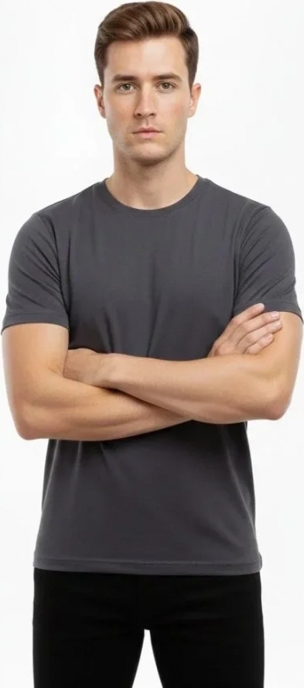 Pileli Store Erkek T-Shirt Bisiklet Yaka Slim Fit Dar Kesim Likralı Tişört Günlük Basic Body - Füme