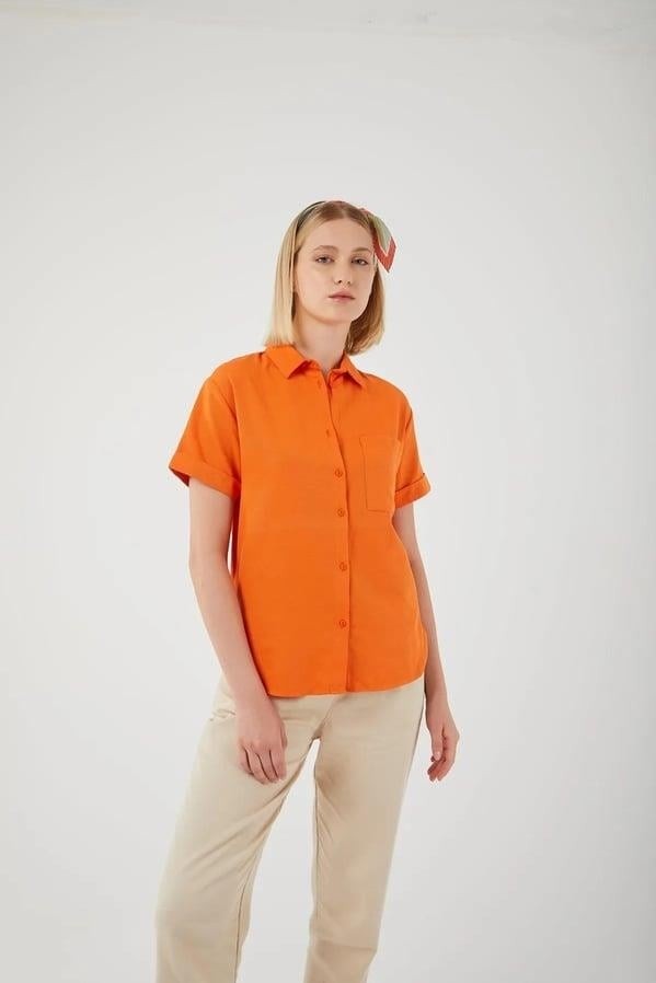 Mixray 3950 Kadın Oxford Kısa Kollu Basic Gömlek Bebe Mavi