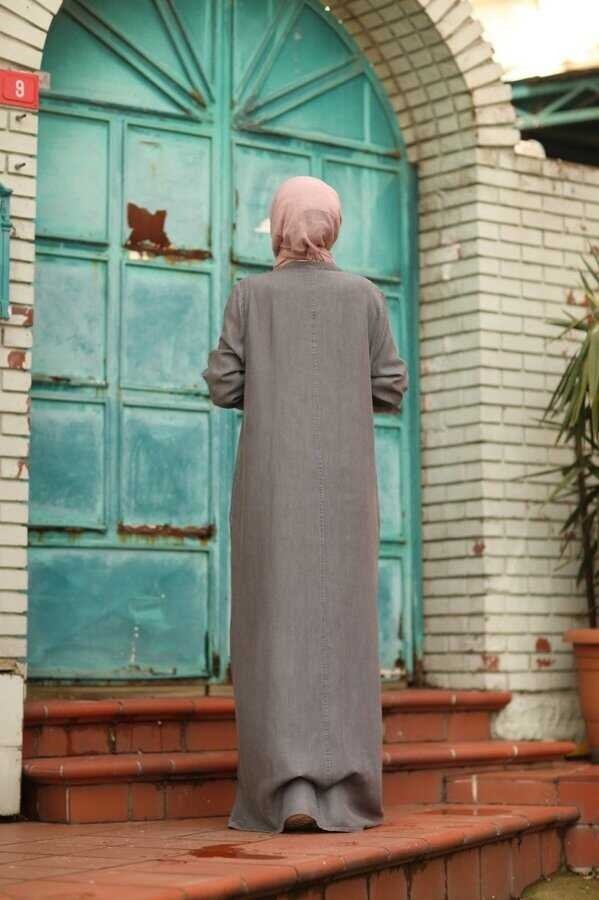 Neways 6508-DENIM Yandan Düğmeli Ferace Koyu Gri görsel 3
