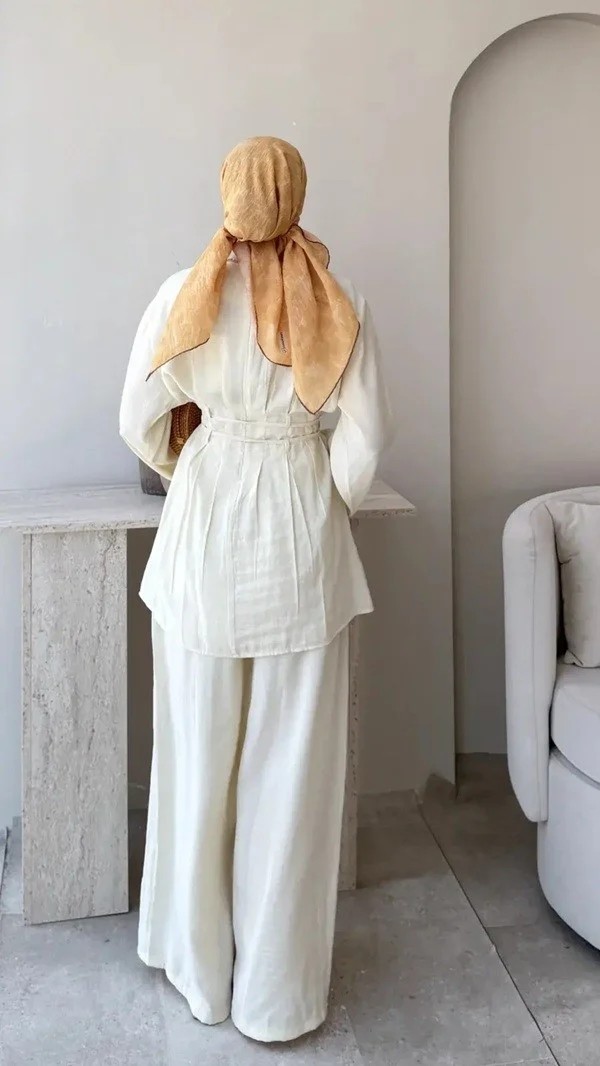 Miraydin Butik Kadın Modal Bel Bağlamalı Tunik Pantolon Takım M2672 - Sarı görsel 4