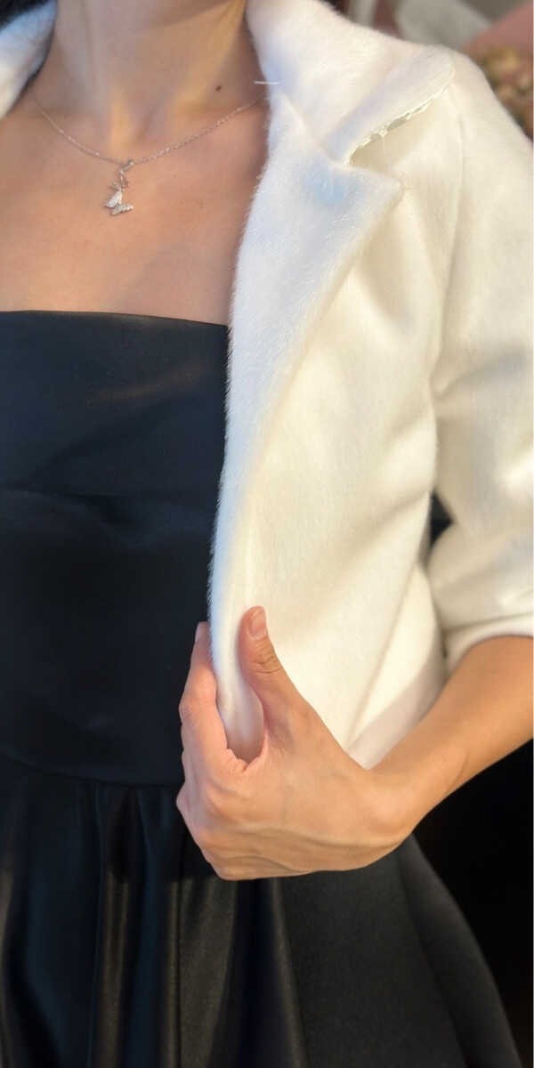 Abiyeniall Beyaz Tay Tüyü Kısa Bolero Abiye Ceket 6009 görsel 2