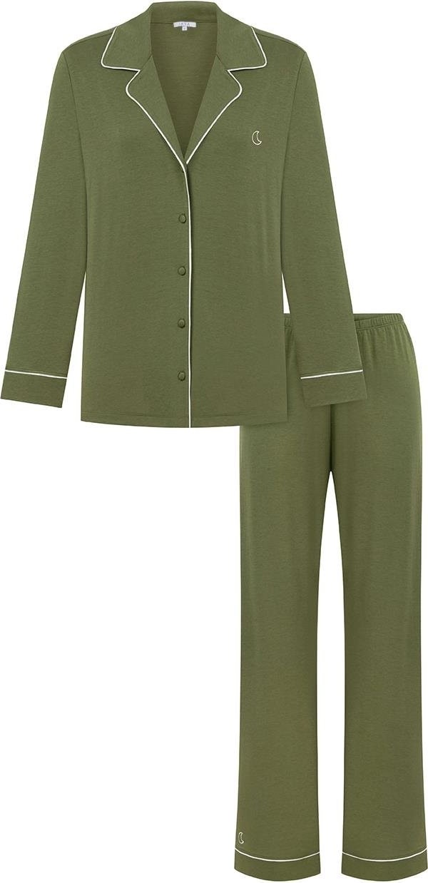 Jaya Modal Biyeli Uzun Kollu Pijama Takımı / Haki Yeşili görsel 3
