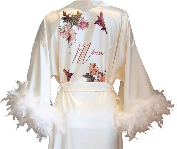 Mita Concept Pembe Desenli Saten Yarasa Kol Kimono-Pantolon Takım