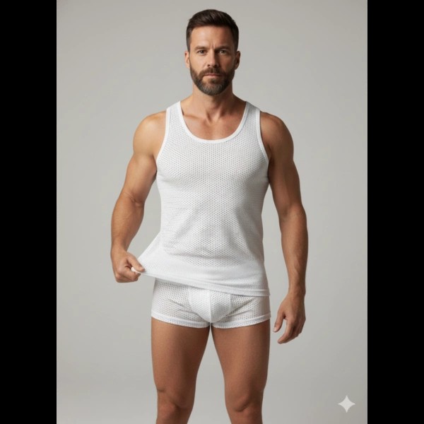 Beruflic Erkek Beyaz File Tank Top Boxer Takımı görsel 2