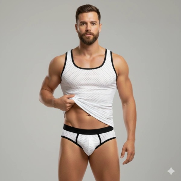 Çamaşır Kenti Beyaz Delikli Kumaş Tank Top Slip Takımı