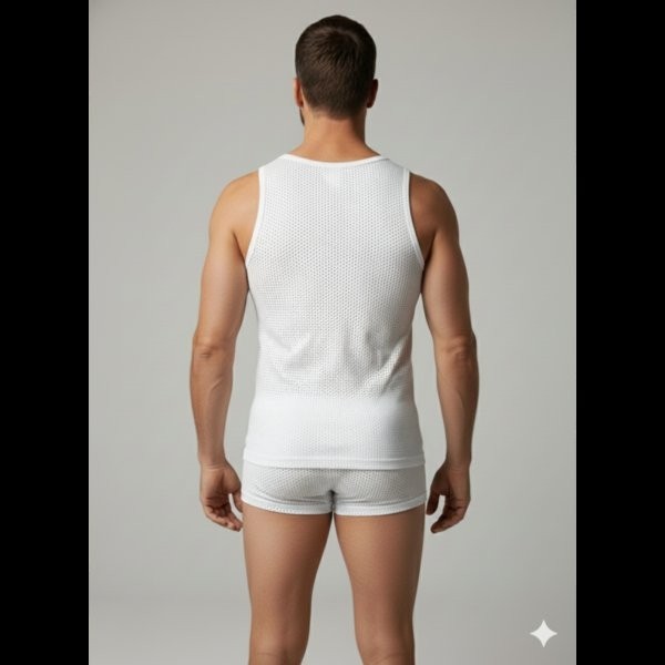 Marsilyan Erkek Beyaz File Tank Top Boxer Takımı görsel 3