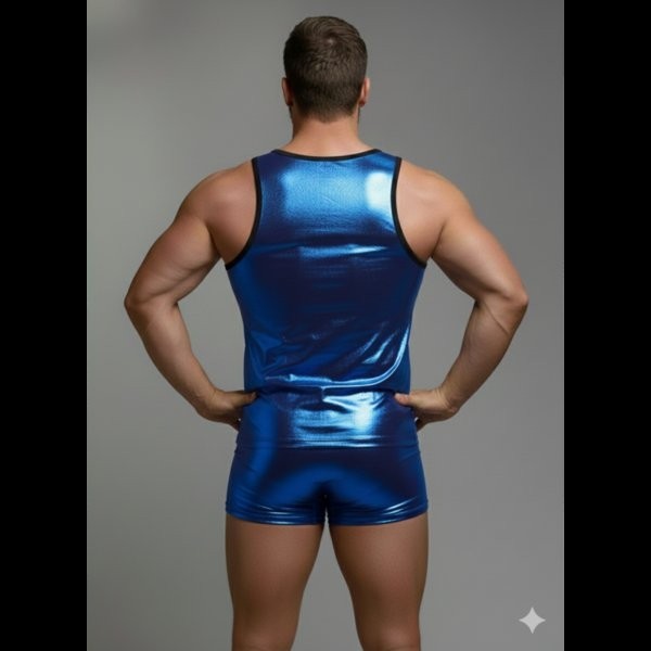 Marsilyan Erkek Mavi Lame Tank Top Boxer Takım görsel 2