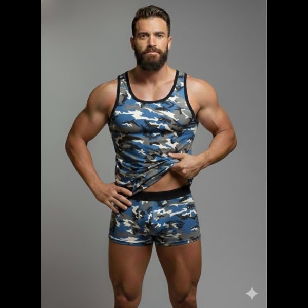 Marsilyan Erkek Kamuflaj Tank Top Boxer Iç Çamaşır Takımı