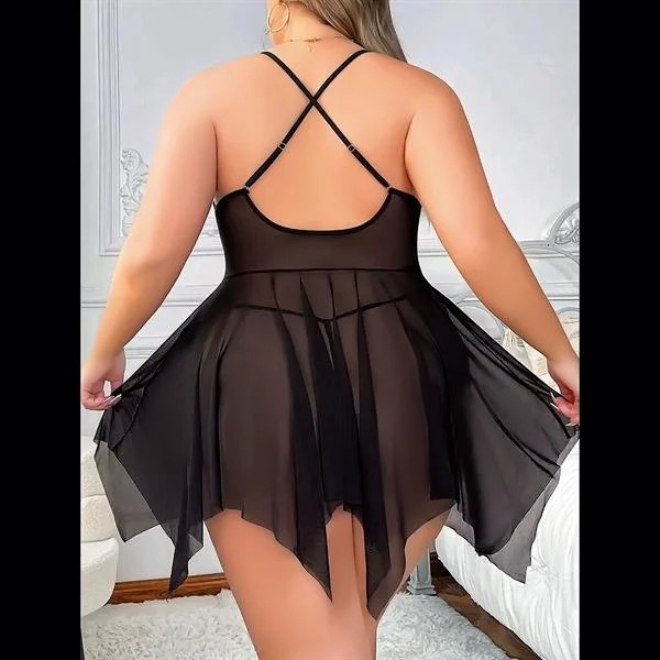 Aesco Arias Closet Siyah Tül Büyük Beden Transparan Fantezi Gecelik görsel 3