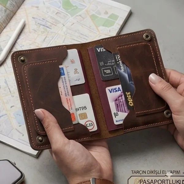 Parla Leather Pasaport Cüzdan V3 El Yapımı Hakiki Gerçek Deri Pasaport Kılıfı Cüzdan Kartlık Kadın Erkek
