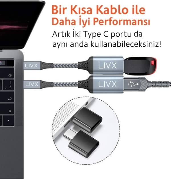 Die Grup Livx USB 3.0 To Type-C Çevirici Dönüştürücü 60W Hızlı Şarj Desteği 15 cm Kablolu Otg Adaptör Samsung Huawei Xiaomi Macbook ile Uyumlu Gri Ottca-01 görsel 2