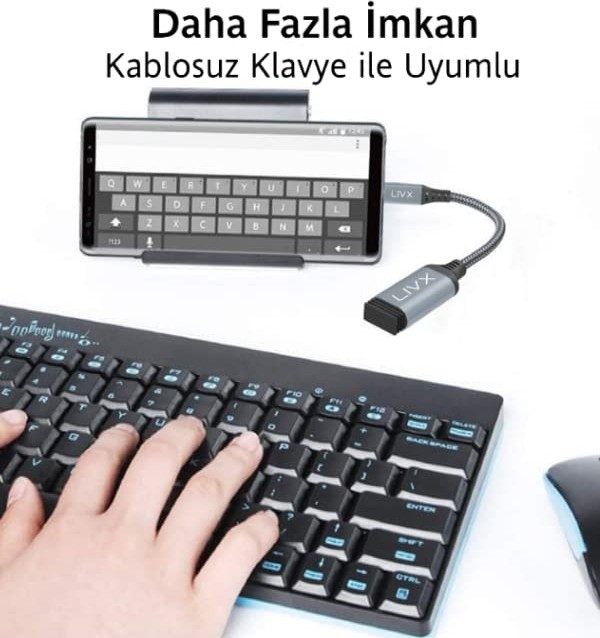 Aesco Livx USB 3.0 To Type-C Çevirici Dönüştürücü 60W Hızlı Şarj Desteği 15 cm Kablolu Otg Adaptör Samsung Huawei Xiaomi Macbook ile Uyumlu Gri Ottca-01 görsel 4