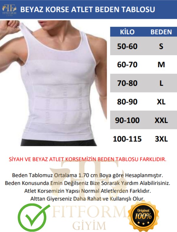 Fitform Giyim Erkek Atlet Korse Bel Göğüs Göbek Toparlayıcı Siyah Korse