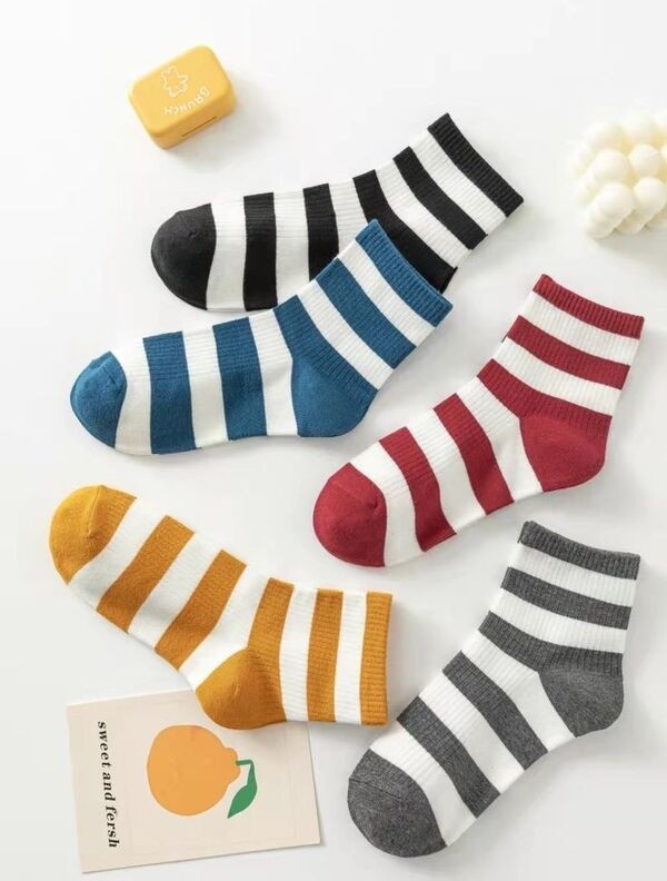 Sky Socks 5'li Ekonomik Beyaz Çizgili Çemberli Desenli Unisex Tenis Çorap Seti görsel 2
