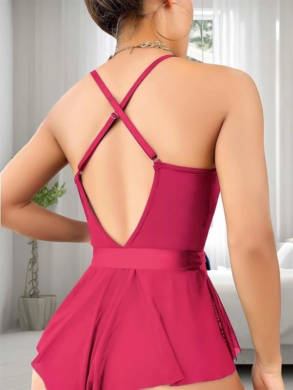 Amora Secret Fuşya Dantel Işlemeli Kurdelalı Fantezi Tül Babydoll görsel 2