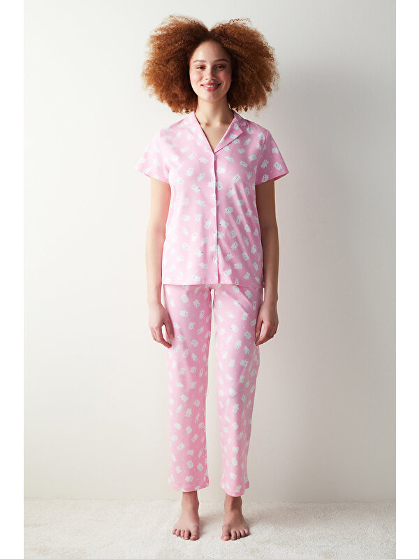 Penti Cuteness Printed Pembe Gömlek Pantolon Pijama Takımı